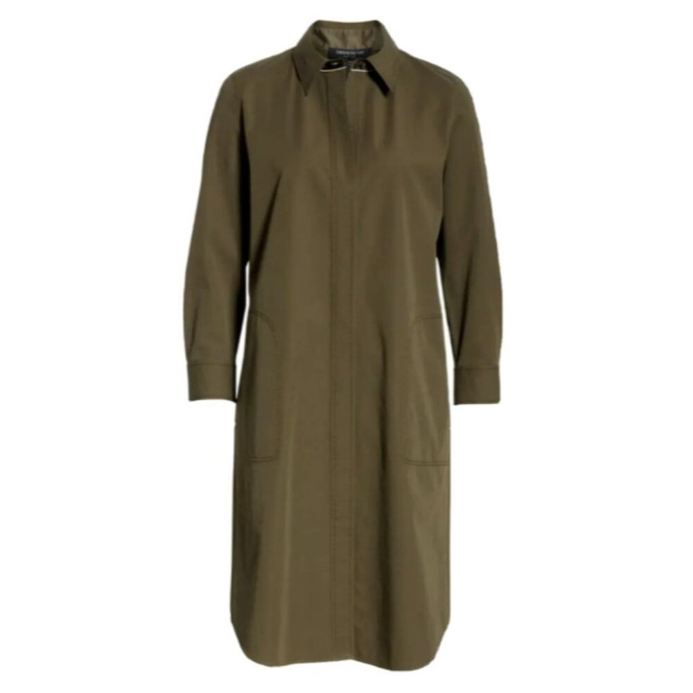 NWT Lafayette 148 Peggy in Olive Stretch Cotton Shirt Dress XS $498
